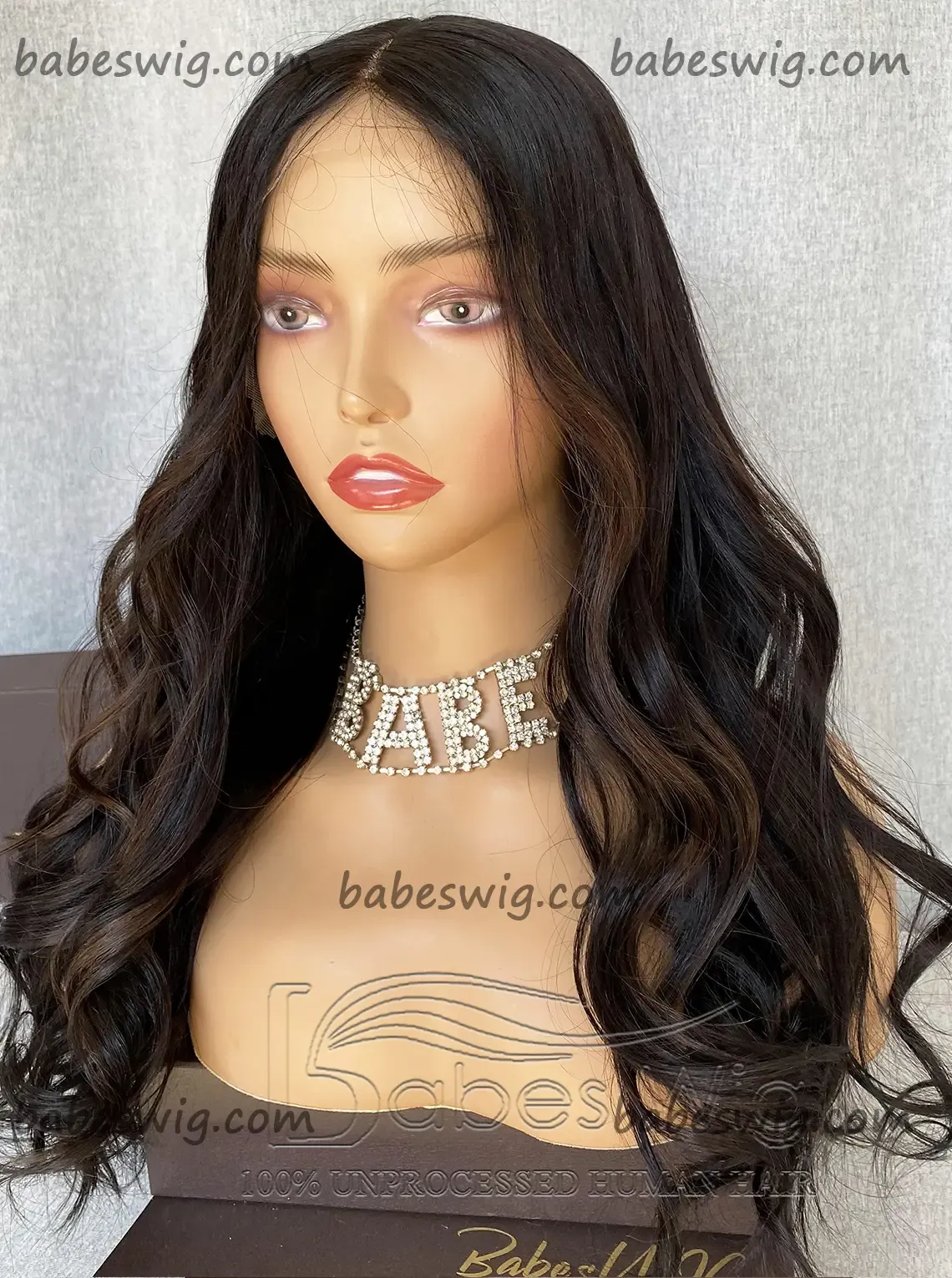 Best Long Wavy 100% Remy Human Hair Silk Top Full Lace Wigs Natural Base With Brown Highlights Human Hair Wig-BabesWIG