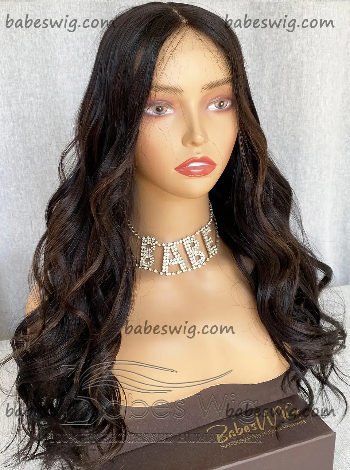 Best Long Wavy 100% Remy Human Hair Silk Top Full Lace Wigs Natural Base With Brown Highlights Human Hair Wig-BabesWIG