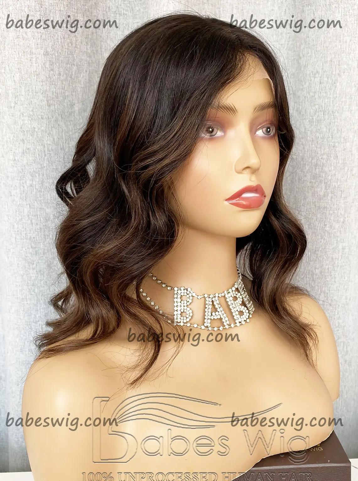 Soft Caramel Brown / Ash Blonde Balayage Human Hair Lace Front Wigs / Silk Top Lace Front Wig