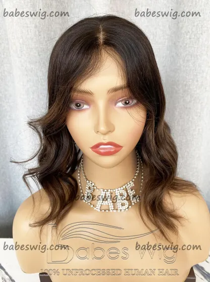 Soft Caramel Brown / Ash Blonde Balayage Human Hair Lace Front Wigs / Silk Top Lace Front Wig