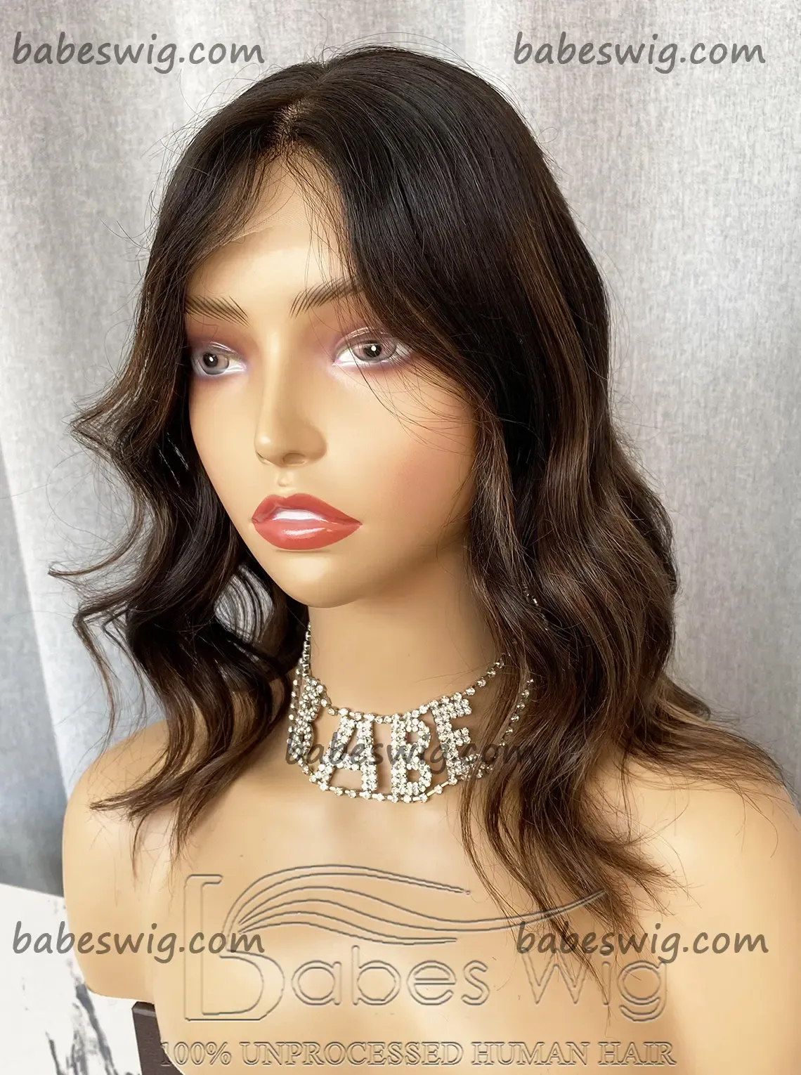 Soft Caramel Brown / Ash Blonde Balayage Human Hair Lace Front Wigs / Silk Top Lace Front Wig