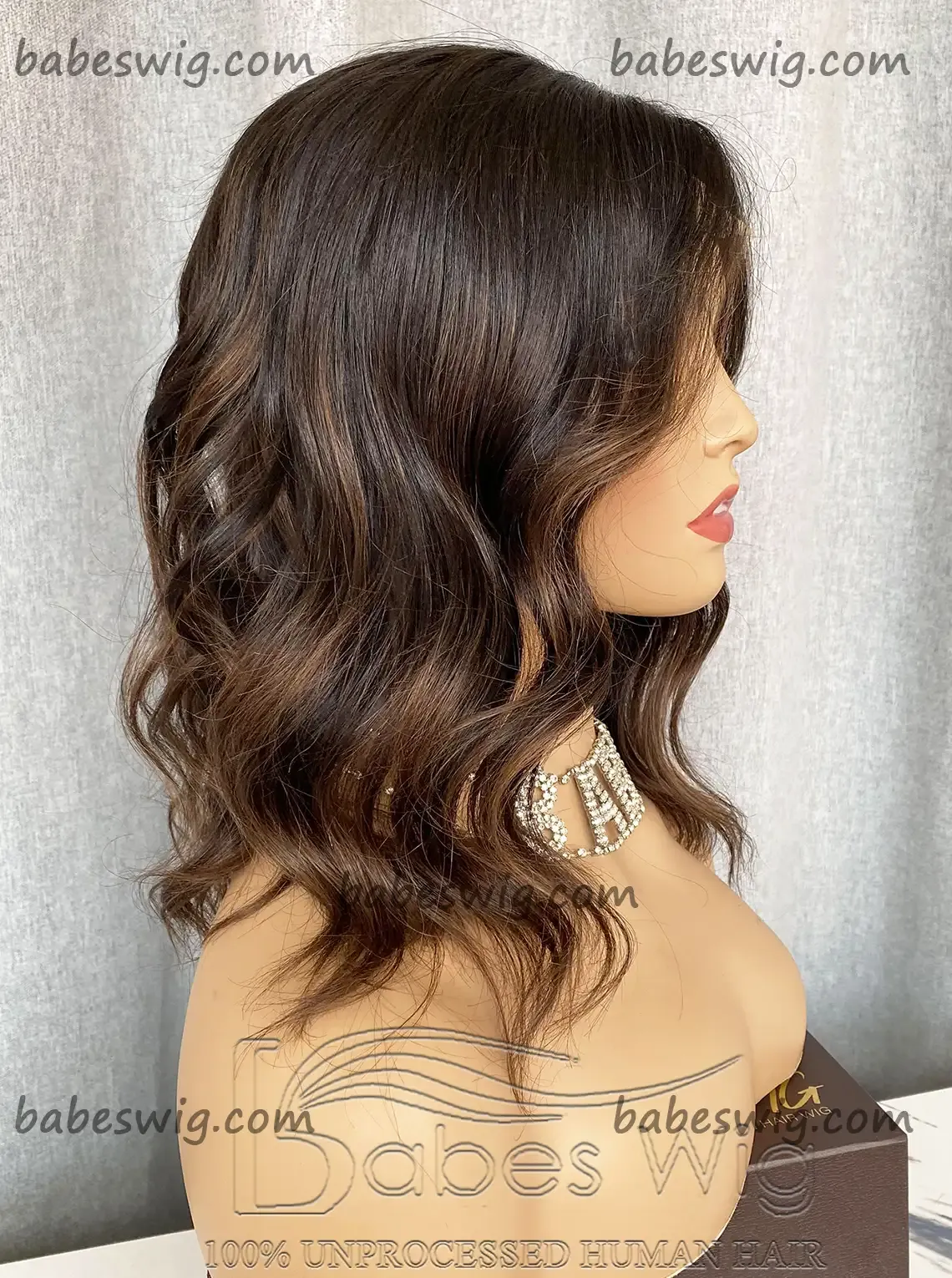 Soft Caramel Brown / Ash Blonde Balayage Human Hair Lace Front Wigs / Silk Top Lace Front Wig