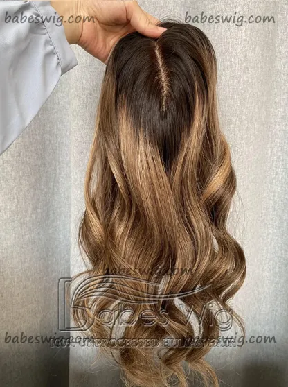 9x9 Cap Balayage Wavy Human Hair Topper Best 100% Remy Human Hair Silk Top Topper for Women