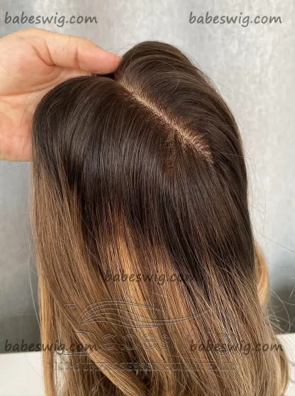 9x9 Cap Balayage Wavy Human Hair Topper Best 100% Remy Human Hair Silk Top Topper for Women