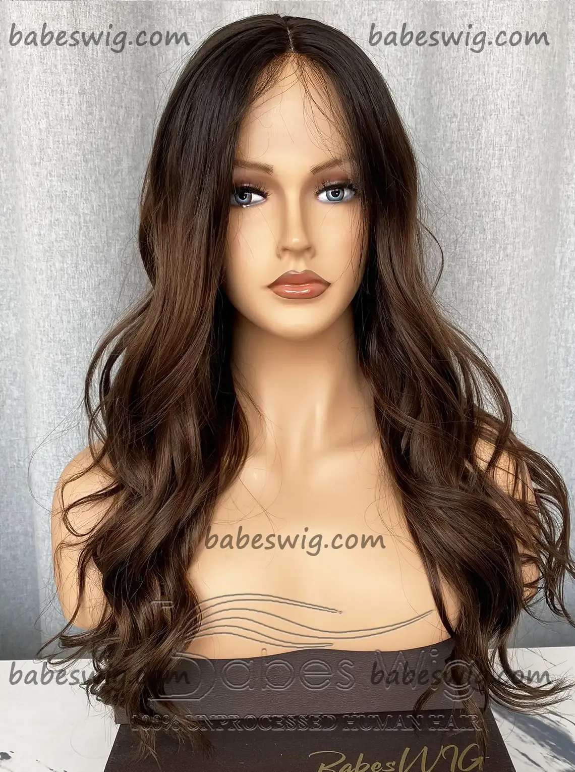 Silk Top Lace Front Human hair Wig Ombre Dark Brown Roots to medium Brown Wavy Silk Base Human Hair Lace Wigs for Women-BabesWIG