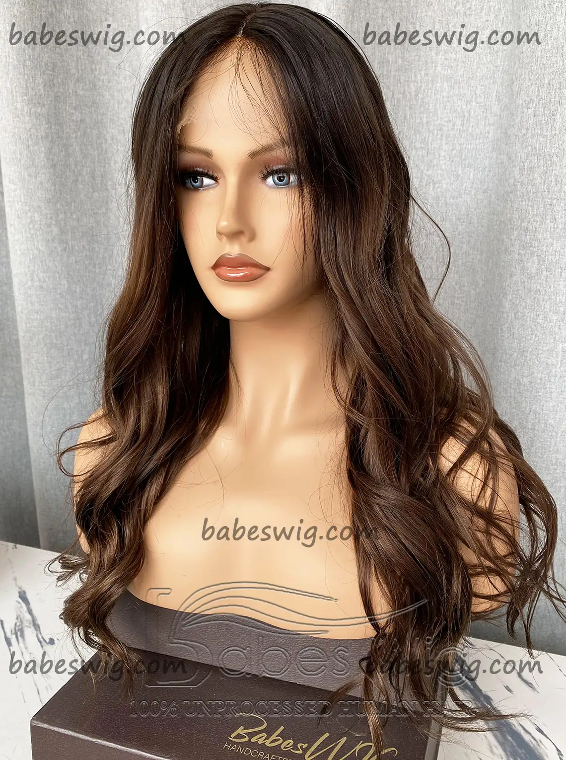 Silk Top Lace Front Human hair Wig Ombre Dark Brown Roots to medium Brown Wavy Silk Base Human Hair Lace Wigs for Women-BabesWIG
