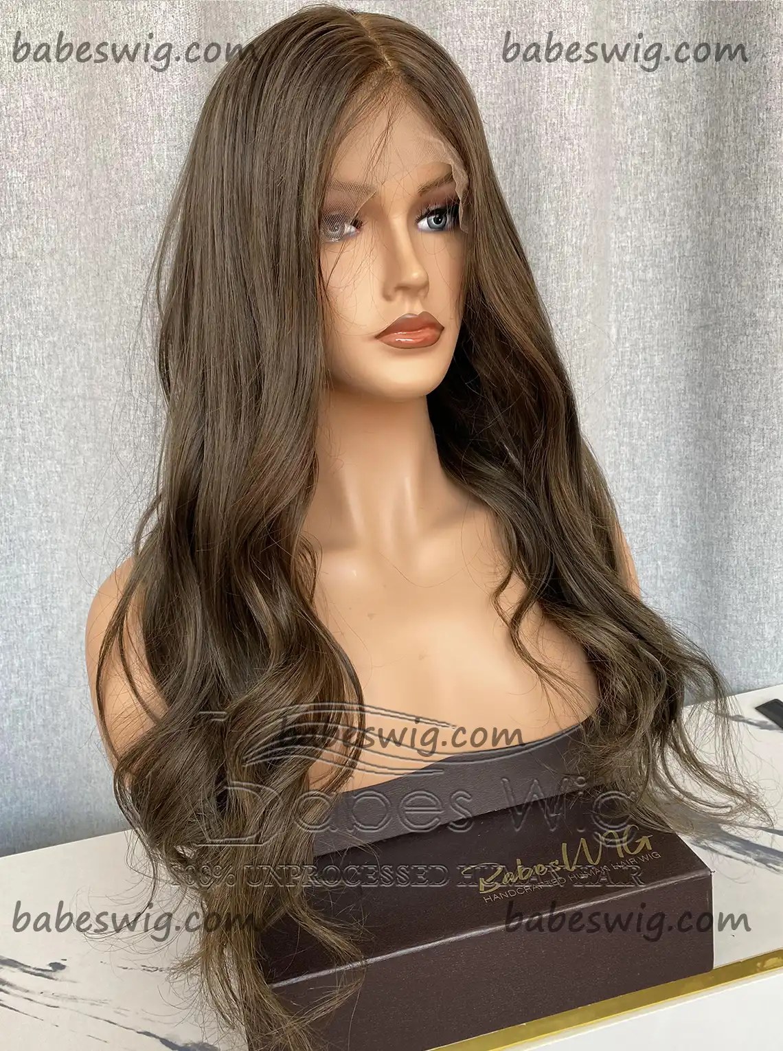Glueless Silk Top Lace Front Human Hair Wig Ash Brown Hair Silk base Lace Wigs