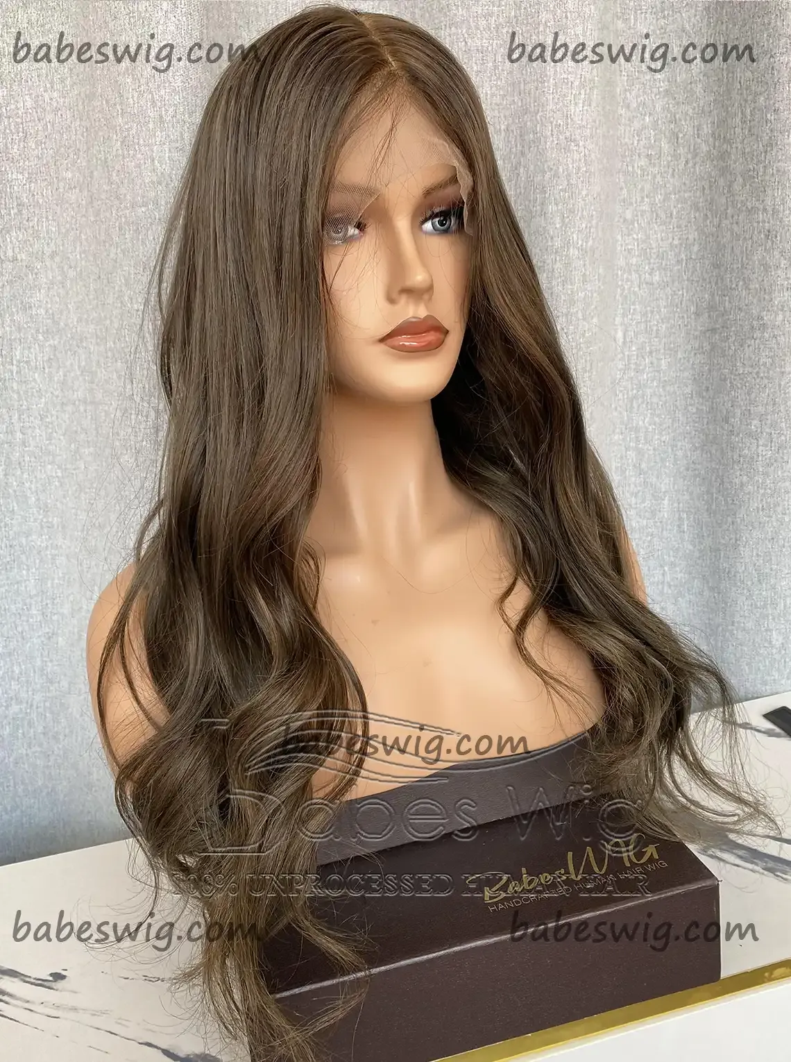 Glueless Silk Top Lace Front Human Hair Wig Ash Brown Hair Silk base Lace Wigs