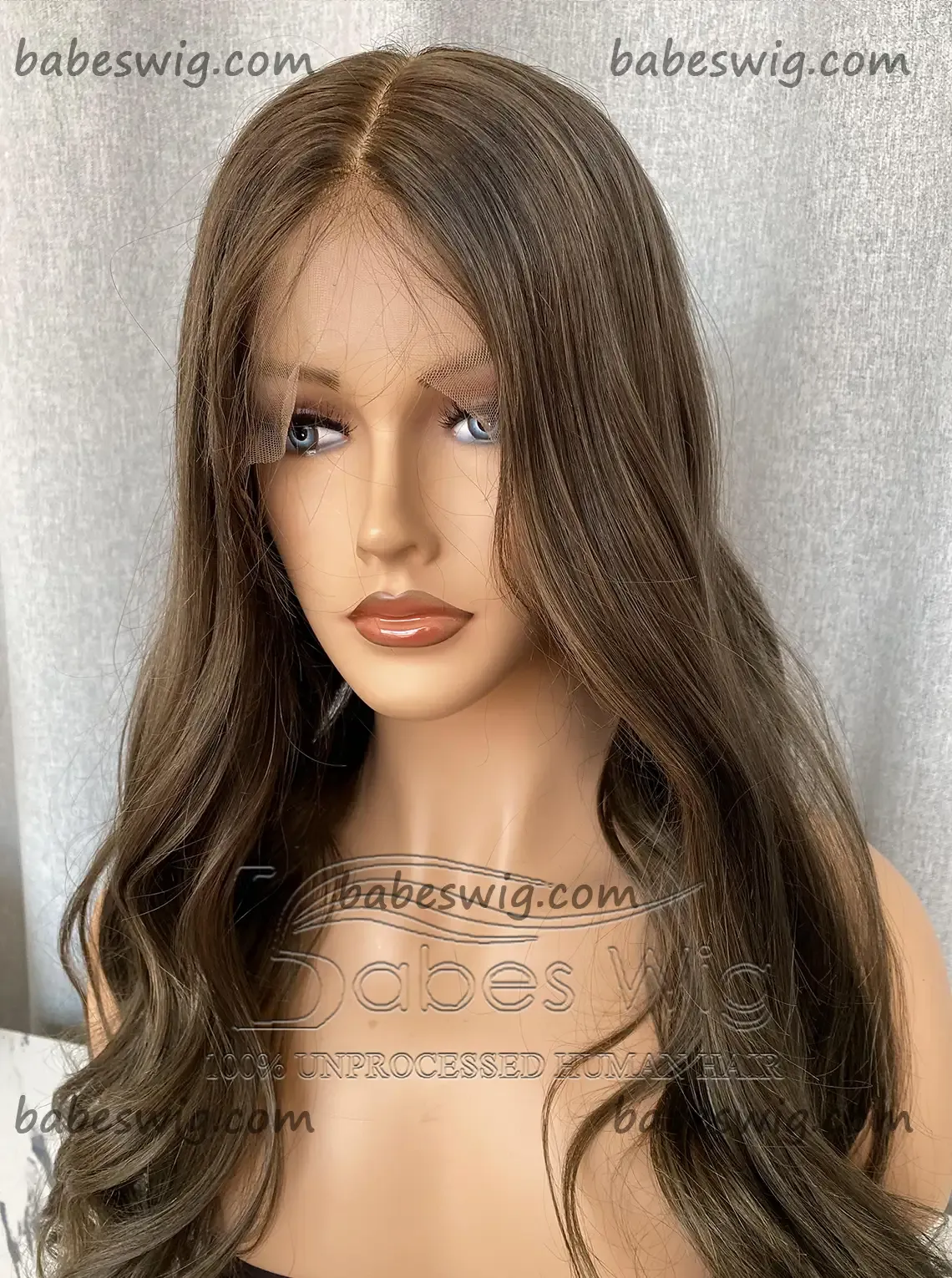 Glueless Silk Top Lace Front Human Hair Wig Ash Brown Hair Silk base Lace Wigs