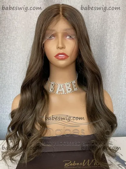 Soft Long Ash Brown Wavy Human Hair Glueless Full Lace Wig & Silk Top Full Lace Wigs Online Store-BabesWIG