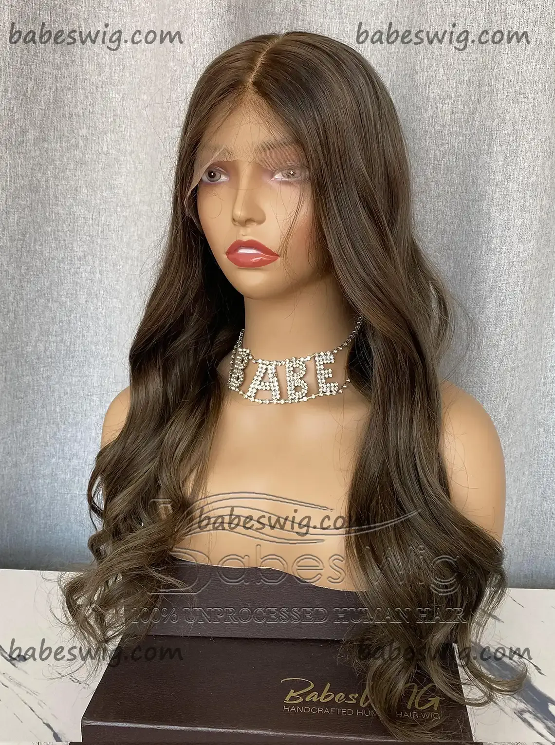 Soft Long Ash Brown Wavy Human Hair Glueless Full Lace Wig & Silk Top Full Lace Wigs Online Store-BabesWIG