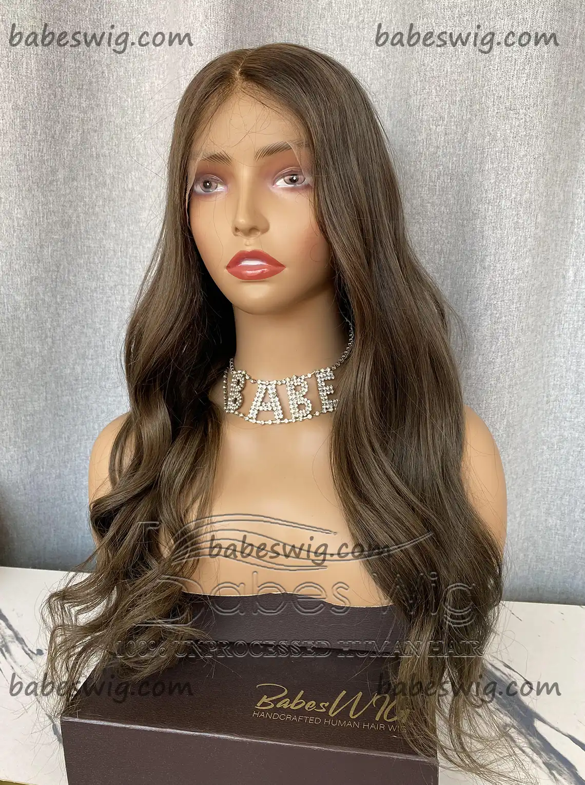 Soft Long Ash Brown Wavy Human Hair Glueless Full Lace Wig & Silk Top Full Lace Wigs Online Store-BabesWIG