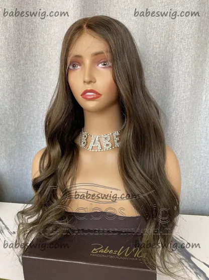 Soft Long Ash Brown Wavy Human Hair Glueless Full Lace Wig & Silk Top Full Lace Wigs Online Store-BabesWIG