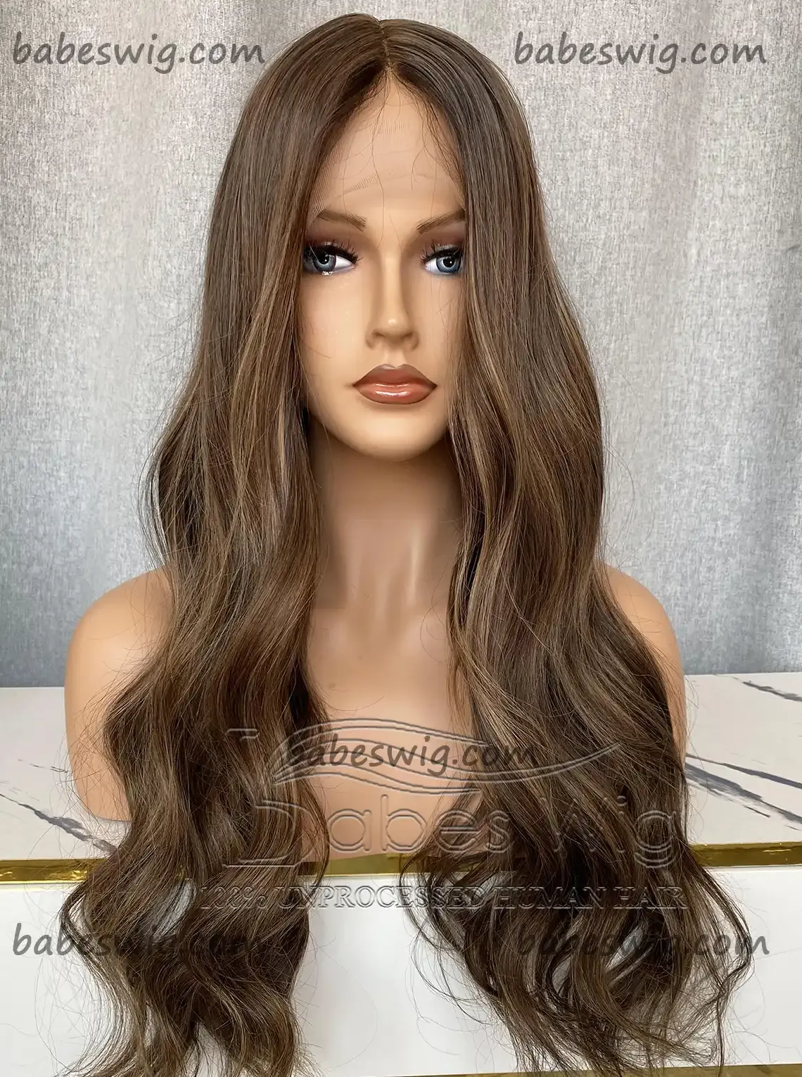 Long Soft Natural Wavy 13*6 Glueless Lace Front Human Hair Wigs Medium Brown with Highlights Human Hair Lace Top Wig-BabesWIG