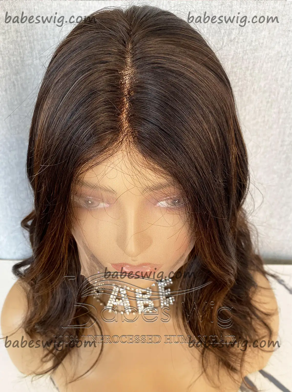 Gluelsss 100% Remy Human Hair Lace Front Wigs Highlights Short Wavy Silk Top Human Hair Lace Front Wigs -BabesWIG
