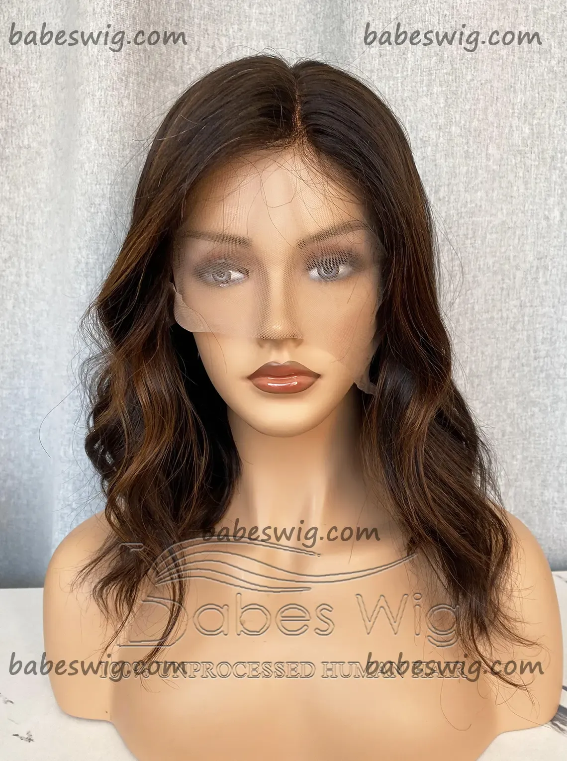Short Highlights Wavy 100% Remy Human Hair Lace Front Wigs / Silk Top Human Hair Lace Front Wigs 