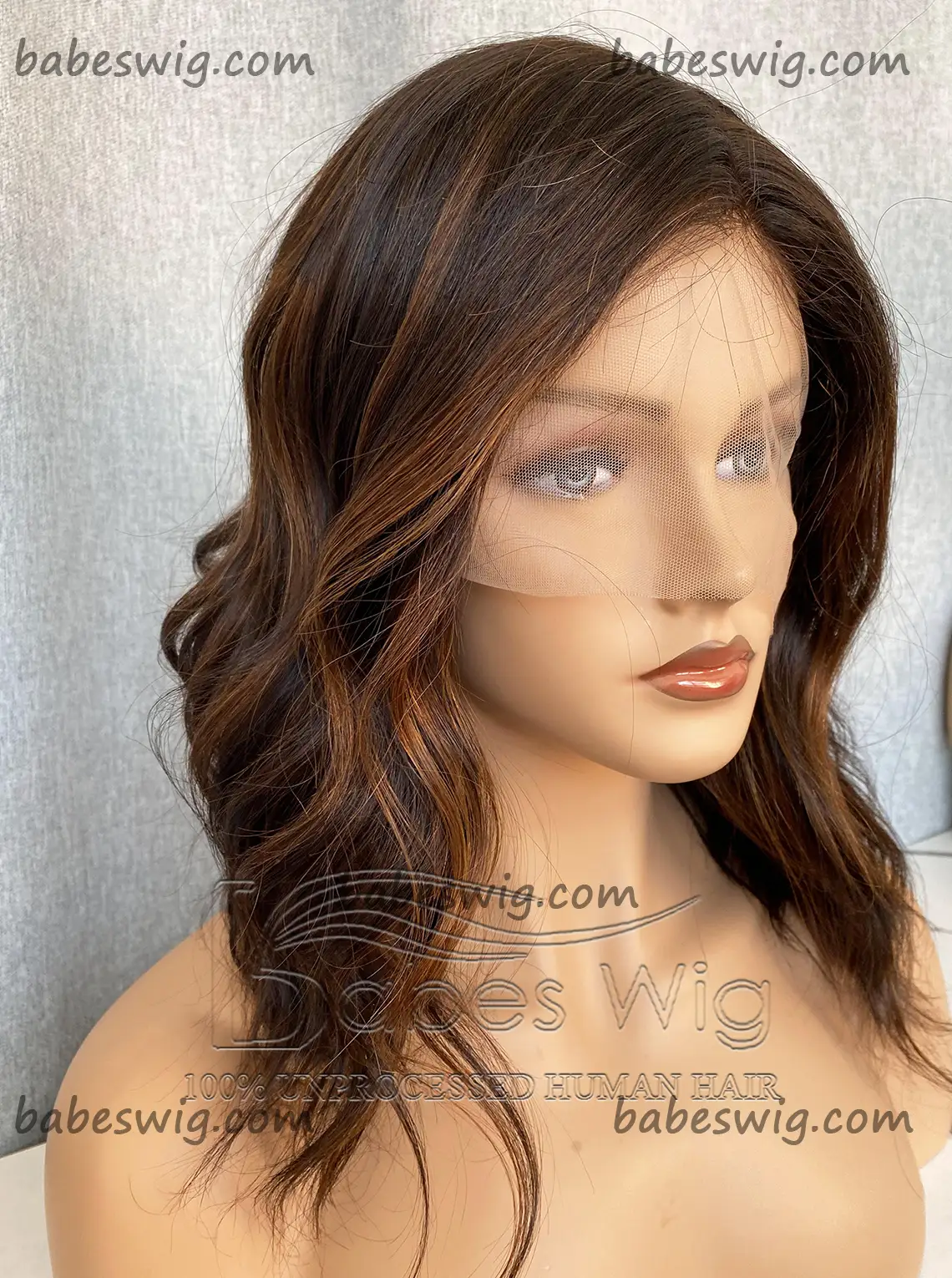 Short Highlights Wavy 100% Remy Human Hair Lace Front Wigs / Silk Top Human Hair Lace Front Wigs 
