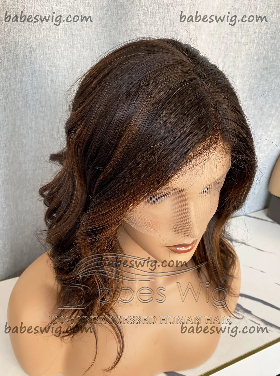 Short Highlights Wavy 100% Remy Human Hair Lace Front Wigs / Silk Top Human Hair Lace Front Wigs 