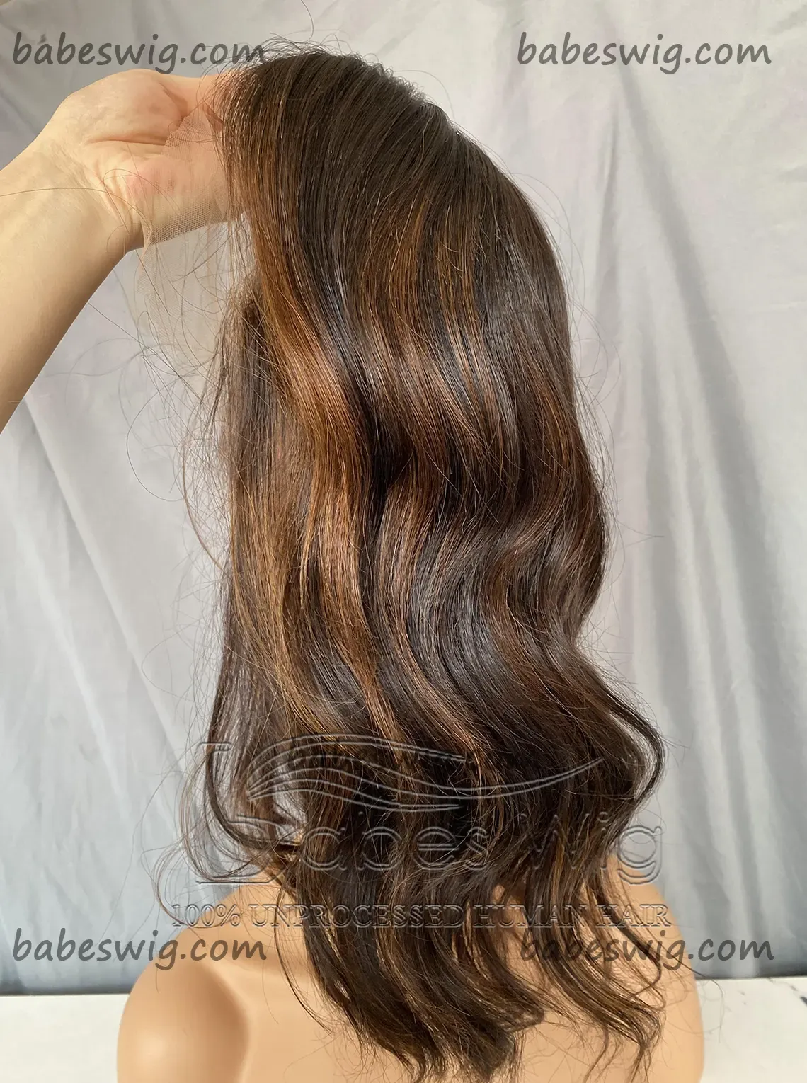 Short Highlights Wavy 100% Remy Human Hair Lace Front Wigs / Silk Top Human Hair Lace Front Wigs 