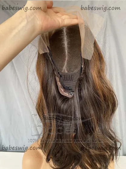 Short Highlights Wavy 100% Remy Human Hair Lace Front Wigs / Silk Top Human Hair Lace Front Wigs 