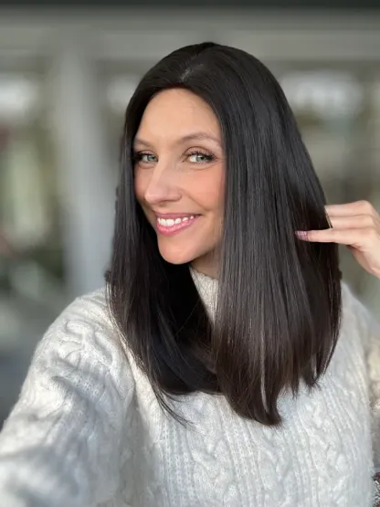 Natural Black Straight 9*9 Cap HUman Hair Silk Top Topper Hairpieces-BabesWIG