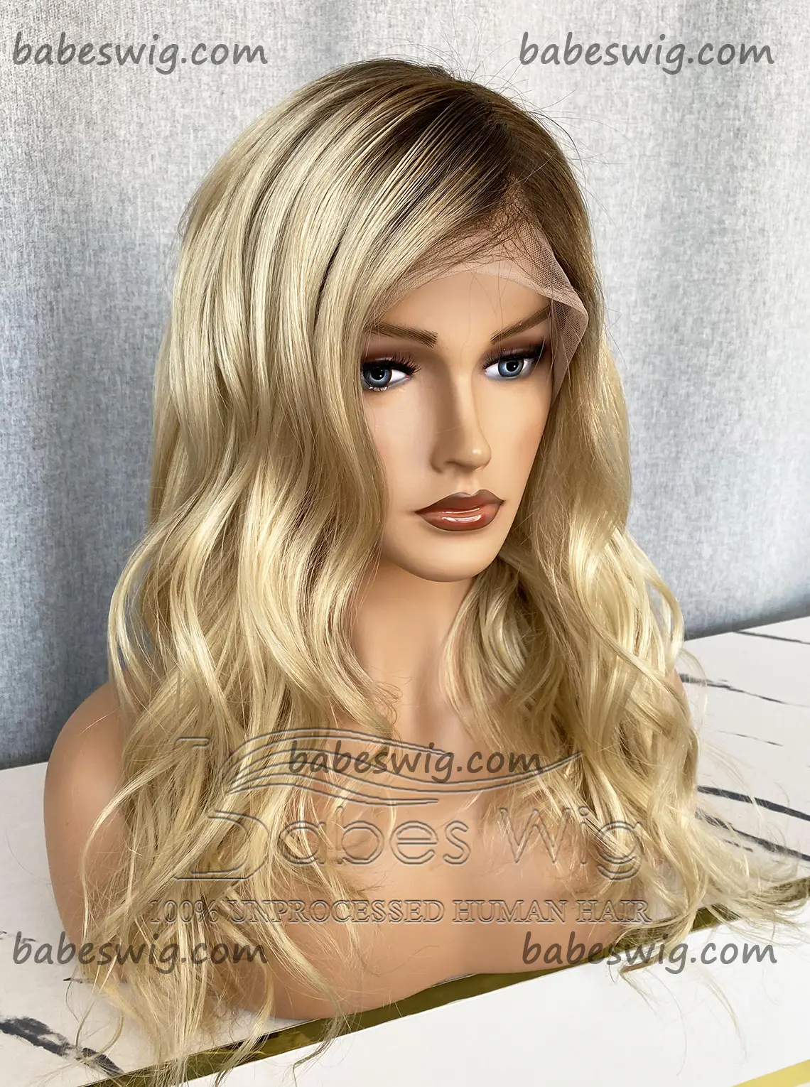 Blonde Human Hair Lace Wig with Brown Roots – Lace Front Wig