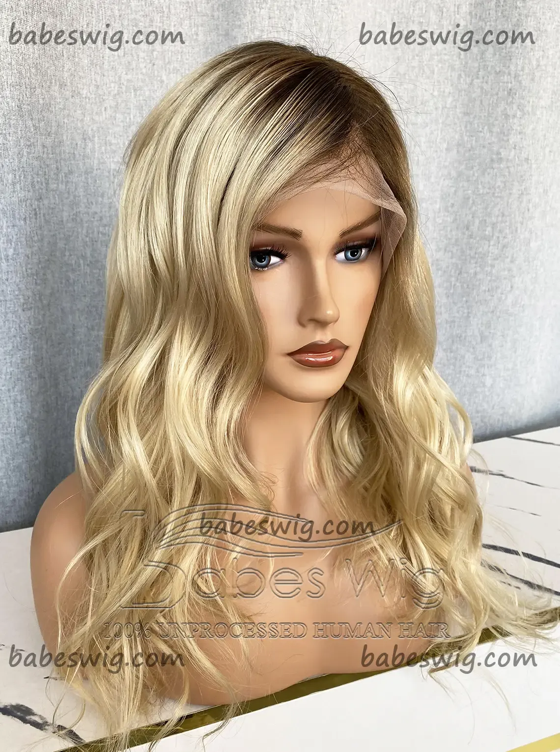 Blonde Human Hair Lace Wig with Brown Roots – Lace Front Wig