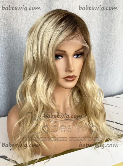 Blonde Human Hair Lace Wig with Brown Roots – Lace Front Wig