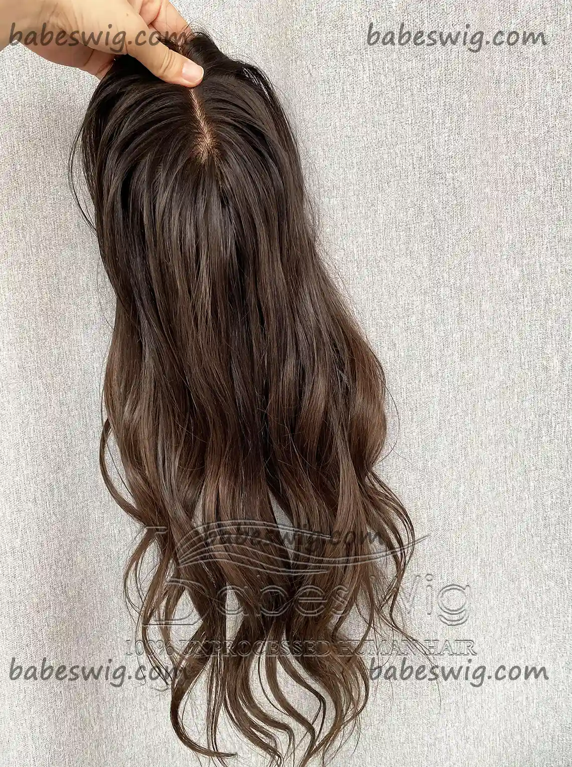 100% Human Hair Silk Top Topper, Brown Wavy 5*6 Silk Base Topper Topper for Women Crown Hair Toupee Hairpiece-BabesWIG