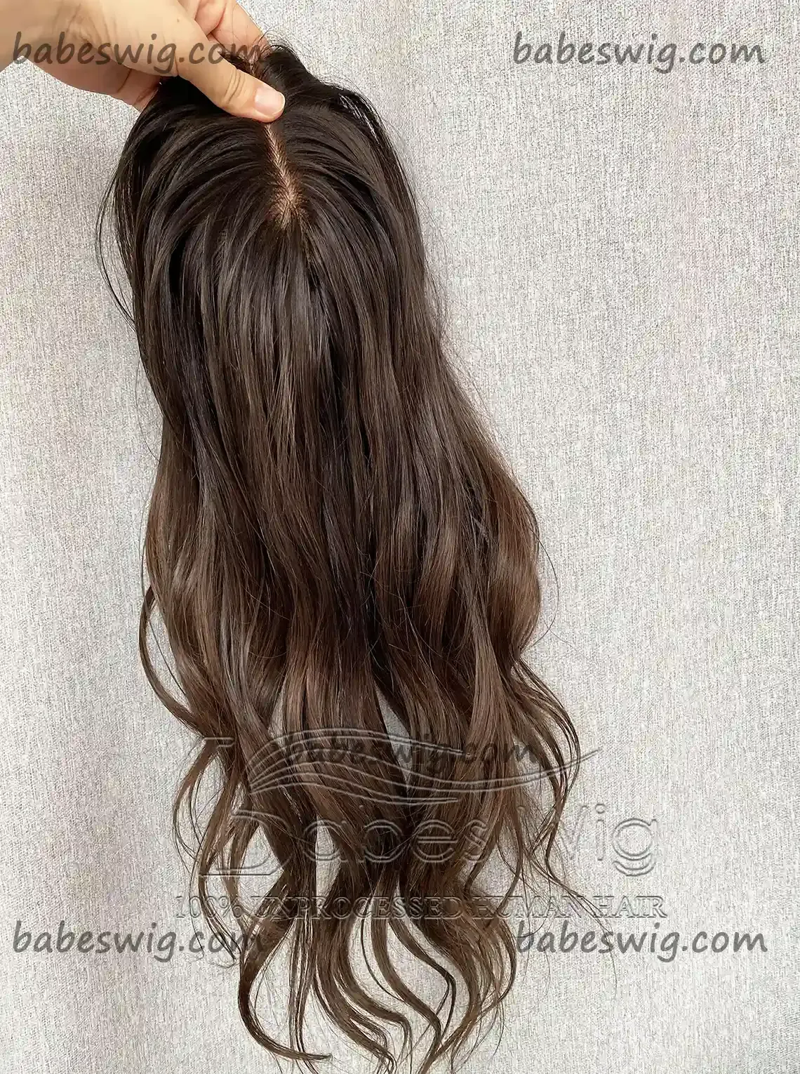 100% Human Hair Silk Top Topper, Brown Wavy 5*6 Silk Base Topper Topper for Women Crown Hair Toupee Hairpiece-BabesWIG