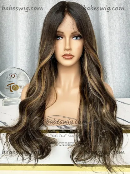 Long Wavy 100% Real Human Hair 13*6 Lace Front Wig Balayage Hair Lace Wigs