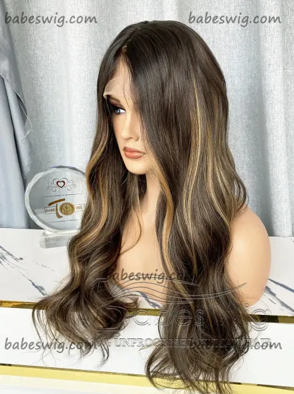 Long Wavy 100% Real Human Hair 13*6 Lace Front Wig Balayage Hair Lace Wigs