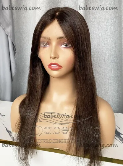 Silky Straight Brunette Brown Glueless Human Hair Lace Front Wigs Silk Top Lace Front Wigs Online