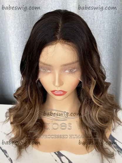 Silk Top Lace Wig Balayage Color Wavy Glueless Human Hair Silk Top Lace Front Wigs For White Women 