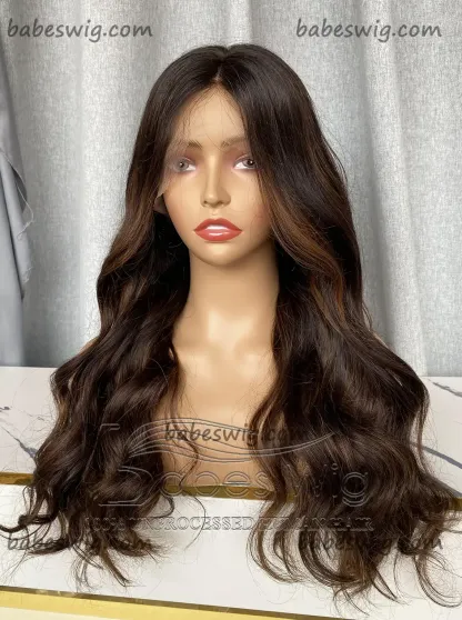 Silk Top Human Hair Lace Front Wigs Soft Wavy Balayage 100% Human Hair Silk Base Lace Wig  