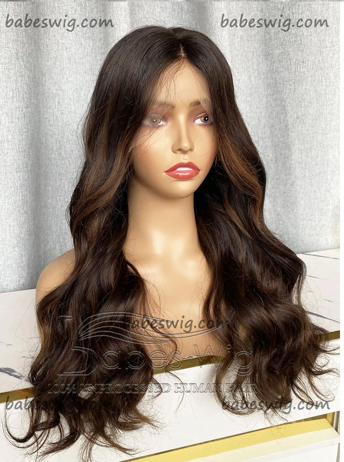Silk Top Human Hair Lace Front Wigs Soft Wavy Balayage 100% Human Hair Silk Base Lace Wig  
