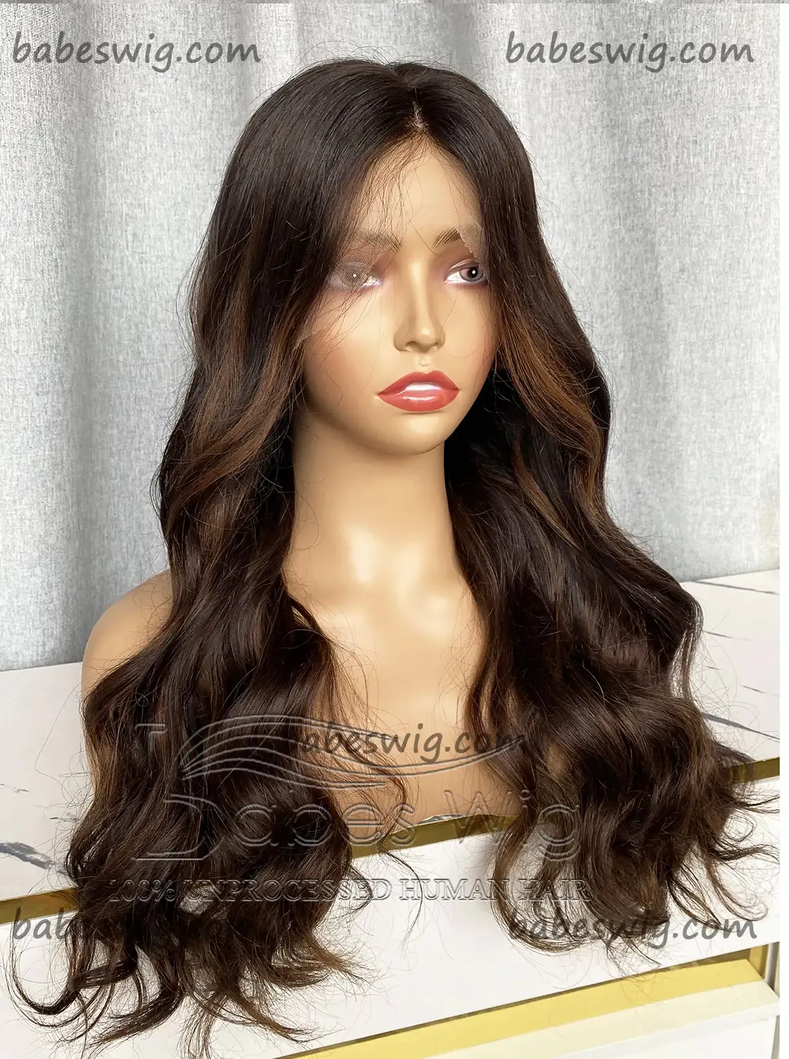Silk Top Human Hair Lace Front Wigs Soft Wavy Balayage 100% Human Hair Silk Base Lace Wig  