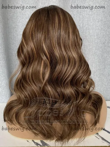 Glueless 11x6 Silk Top Lace Front Human Hair Wigs Balayage Wavy Silk Base Lace Wigs