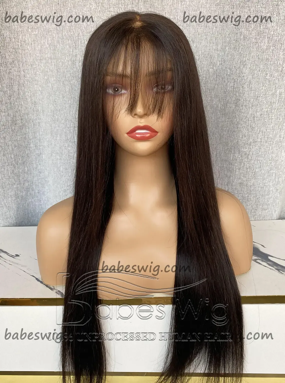 Glueless 13*6 Lace Front Human Hair Wig Natural Black Silky Straight Human Hair Lace Frontal Wigs with Bangs-BabesWIG