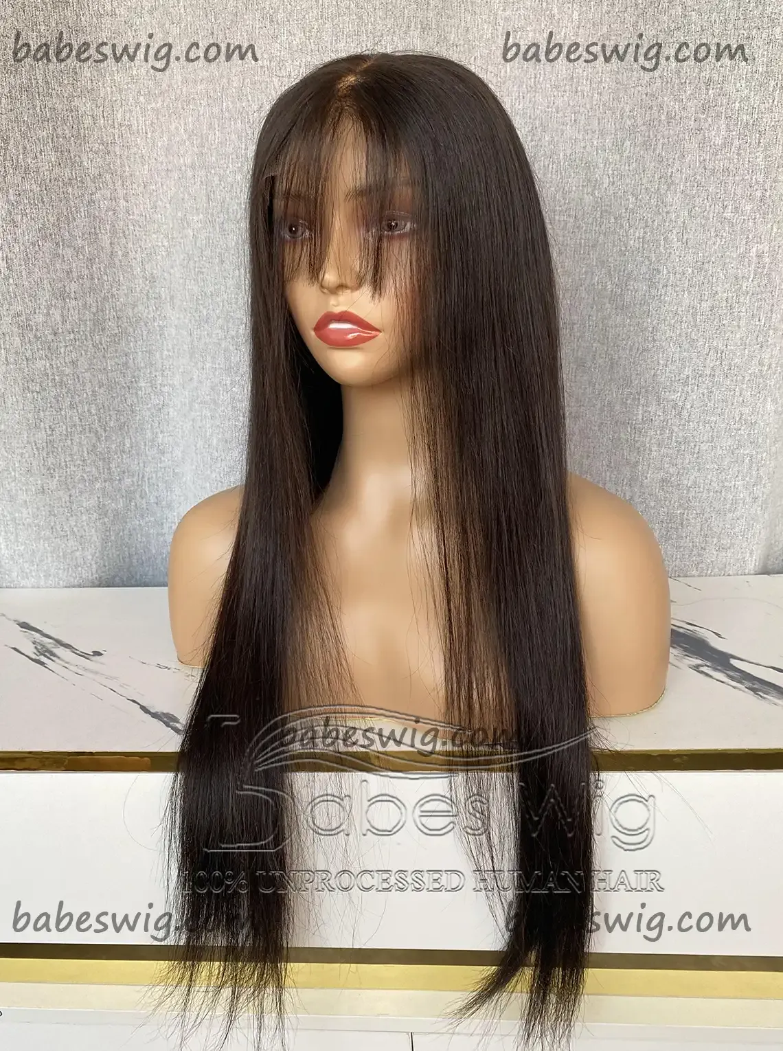 Glueless 13*6 Lace Front Human Hair Wig Natural Black Silky Straight Human Hair Lace Frontal Wigs with Bangs-BabesWIG