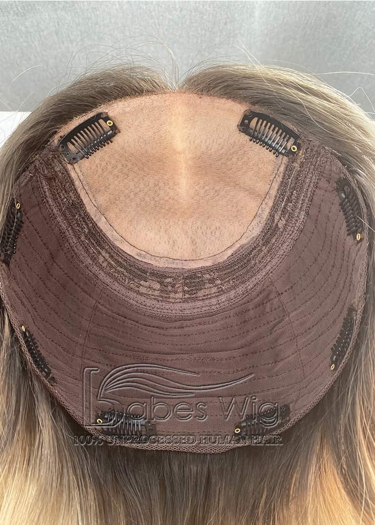 Dark Brown Hair with Purple Highlights  9*9 Silk Top Human Hair Topper Best Hair Silk Base Toppers for Women