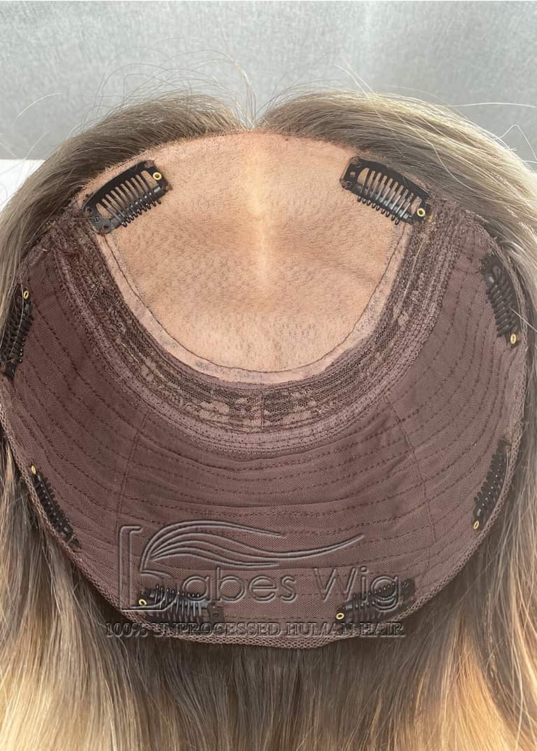 9*9 Cap silk top topper Custom balayage human hair Topper with Wavy Hair 