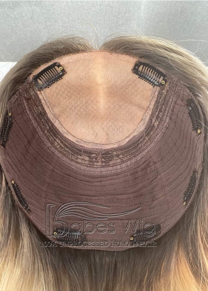 9*9 Cap silk top topper Custom balayage human hair Topper with Wavy Hair 