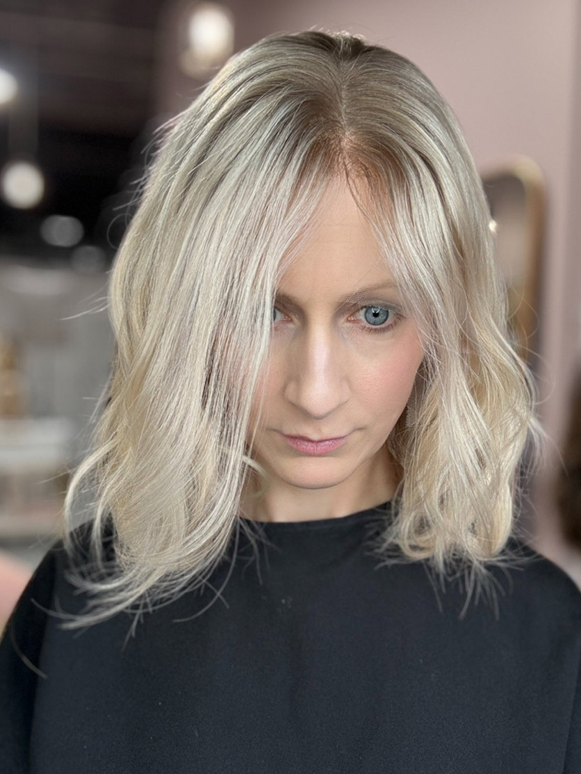 Custom human hair lace front topper with ombre blonde color