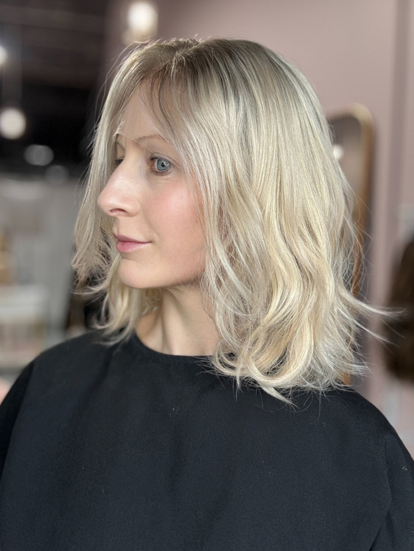 Custom human hair lace front topper with ombre blonde color