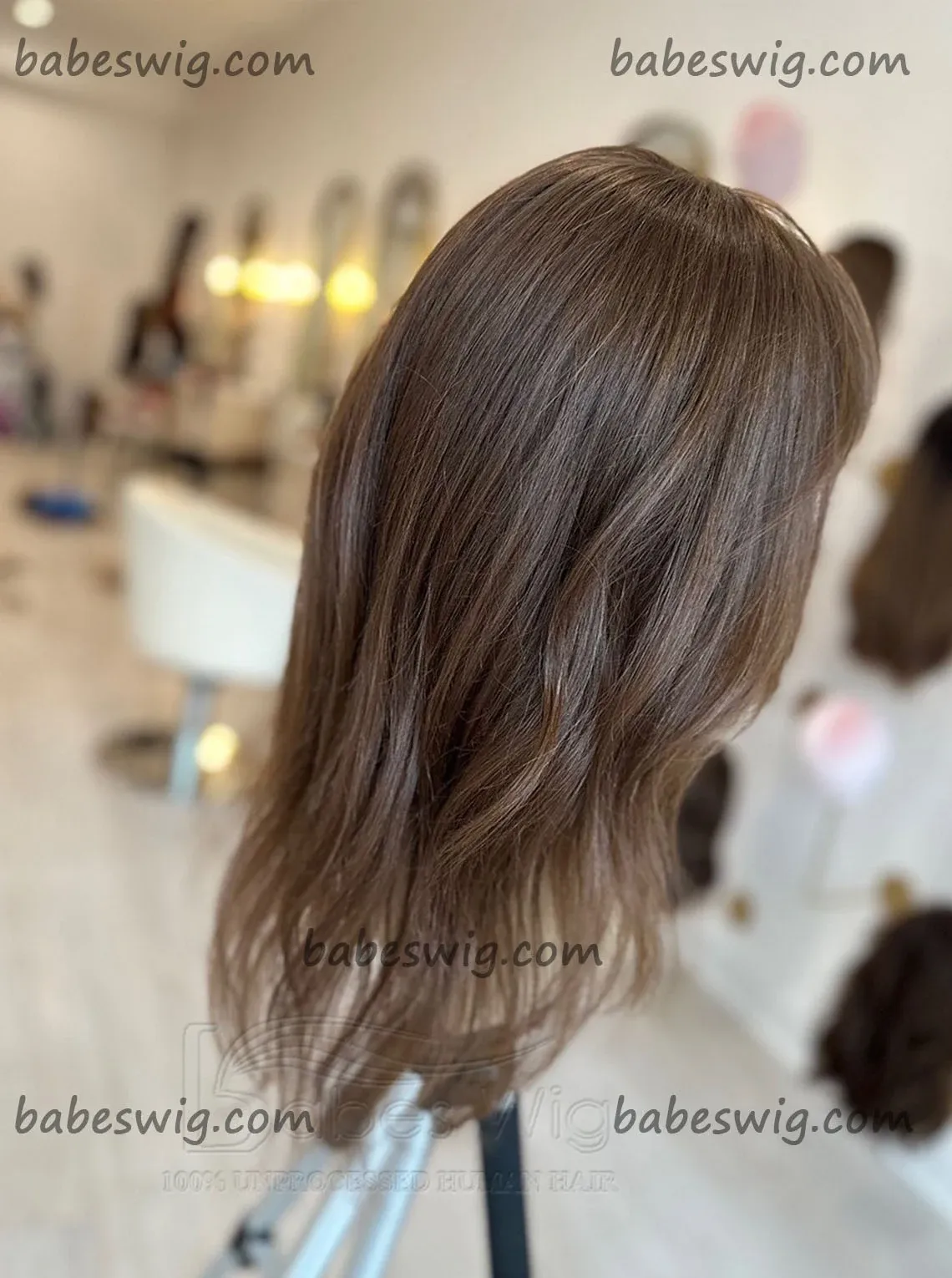 Brunette Brown Human Hair Topper with Bangs 5x6"-BabesWIG