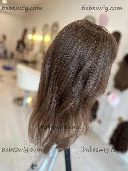 Brunette Brown Human Hair Topper with Bangs 5x6"-BabesWIG