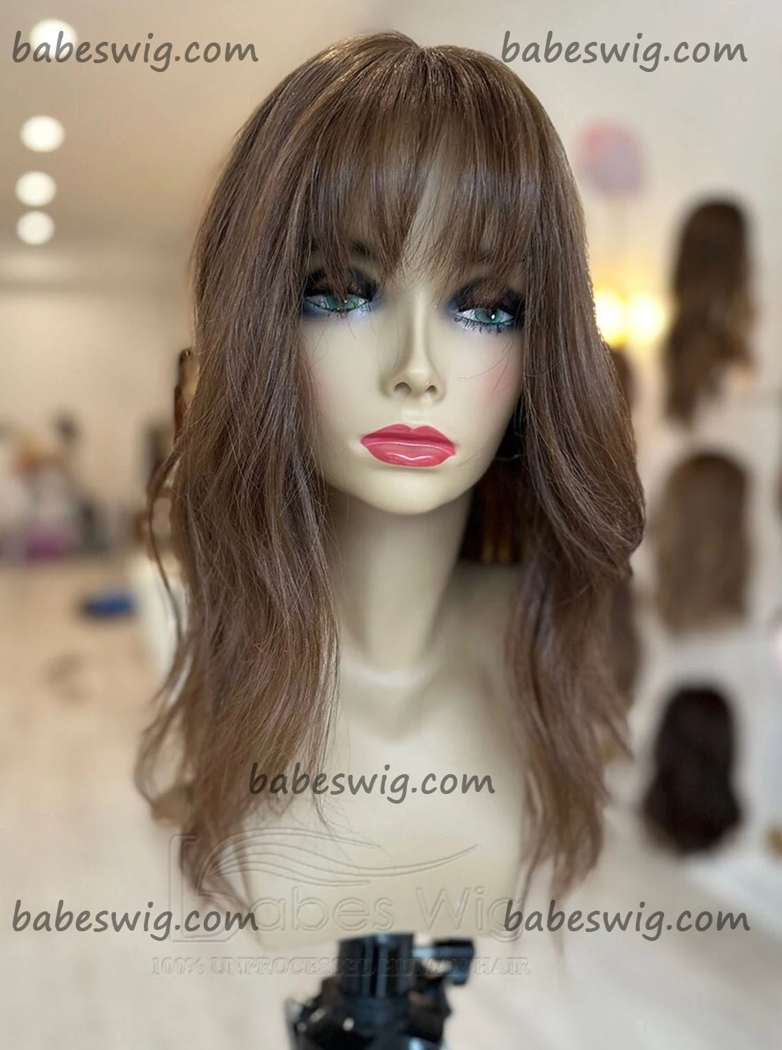 Brunette Brown Human Hair Topper with Bangs 5x6"-BabesWIG