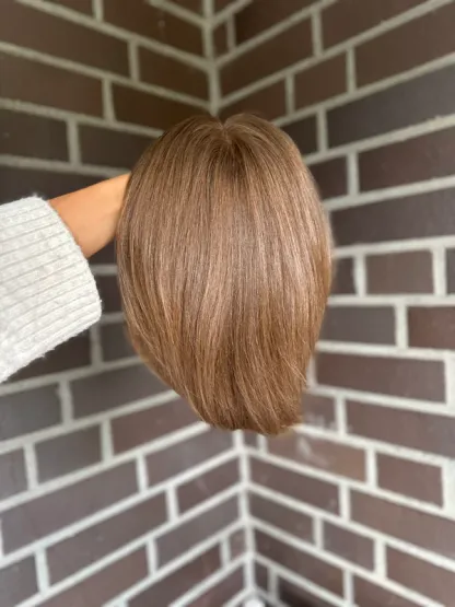 Light brown Short Cut Bob Topper 9*9 Silk Top Human Hair Topper Best Virgin Hair Hairpiece for Women-BabesWIG