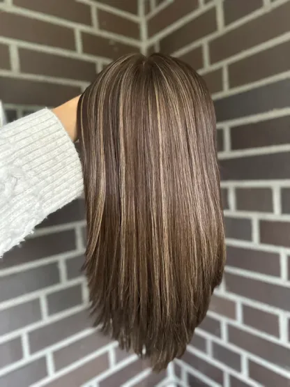 Silky Straight warm brown with bright blonde highlights 9*9 Silk Top Human Hair Topper Best Virgin Hair Silk Base Toppers for Women-BabesWIG